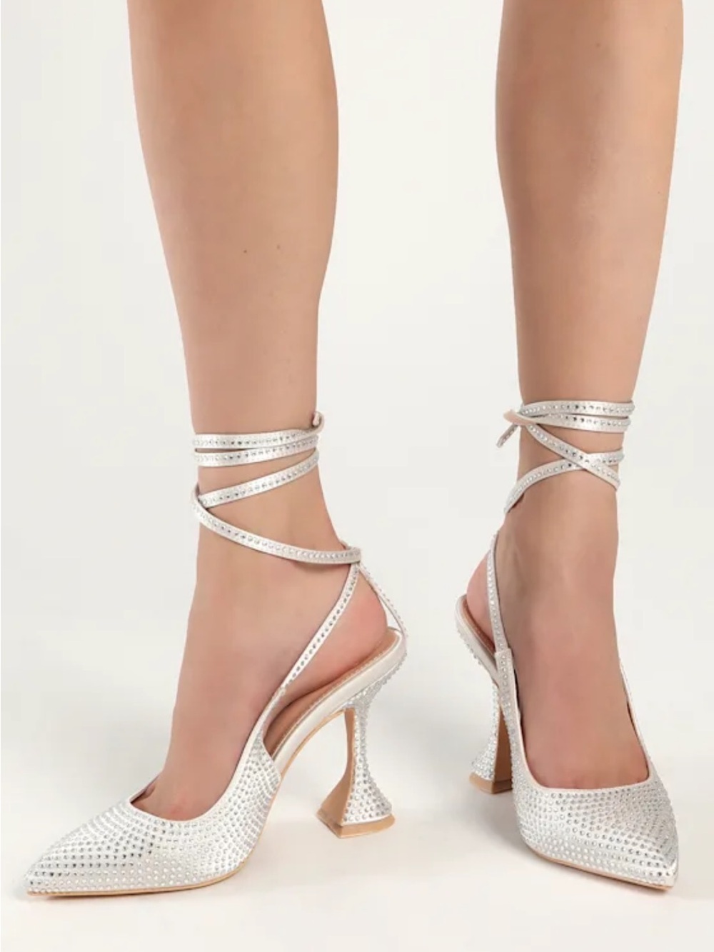 Lulus Kayka Rhinestone Lace-Up Pointed-Toe Pumps Size 8.5